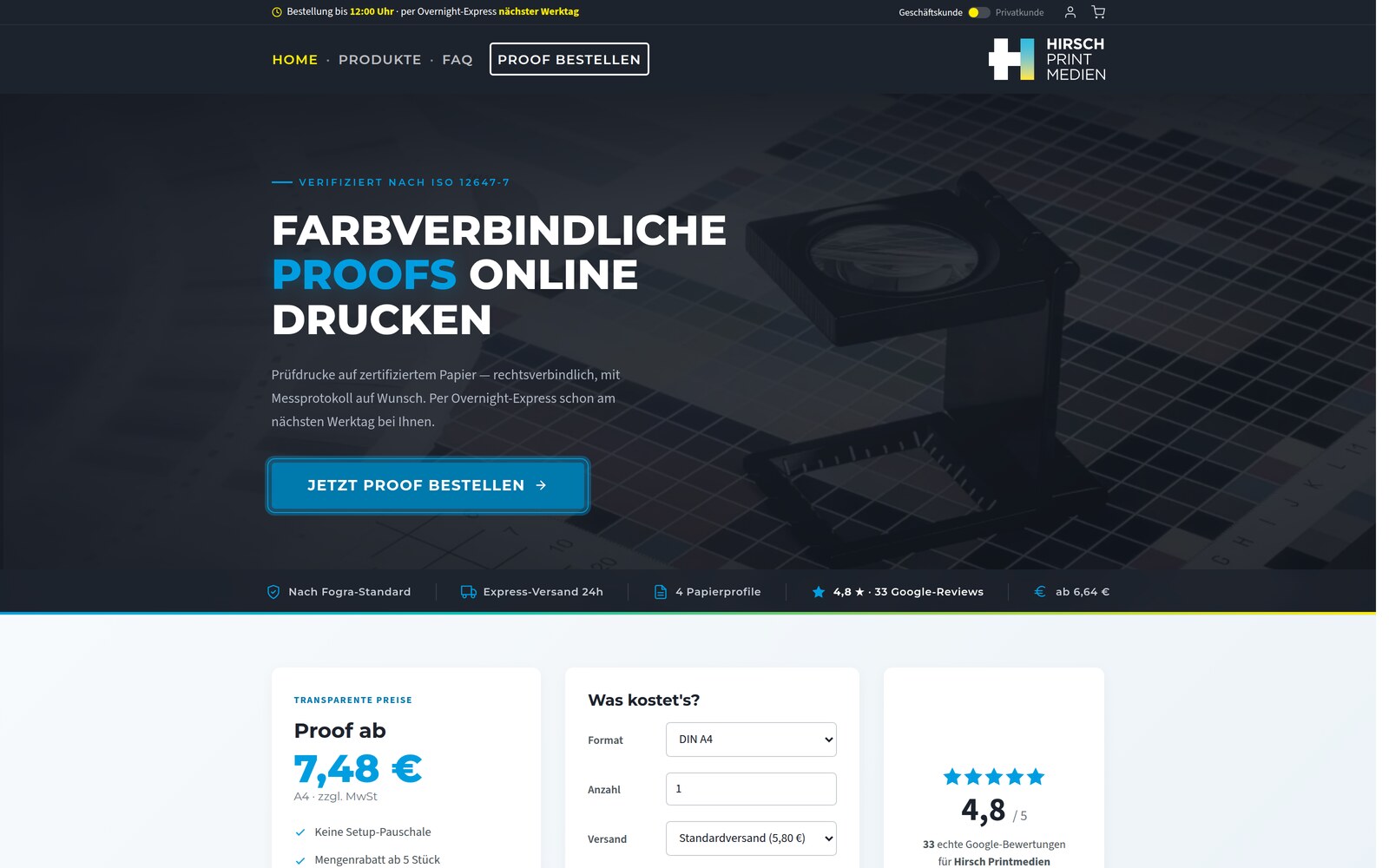 Screenshot des erneuerten Portals proof-drucken.de
